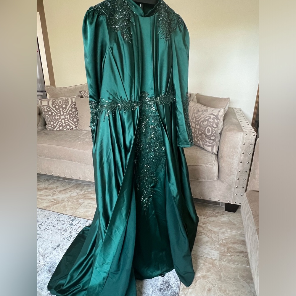 Emerald green with sequins gown
